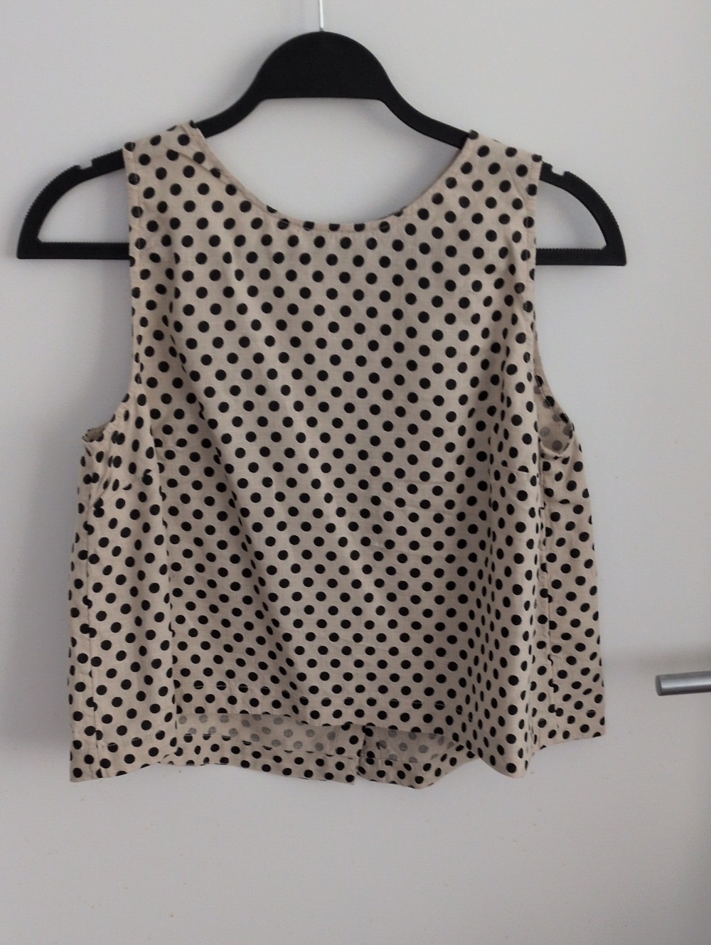 JCrew Sleeveless Polka Dot Beige and Black 100% Linen Medium